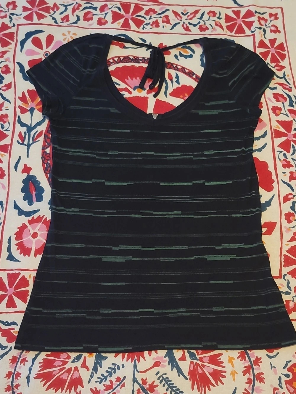 Heritage1981 Abstract Stripe Top in Navy & Green